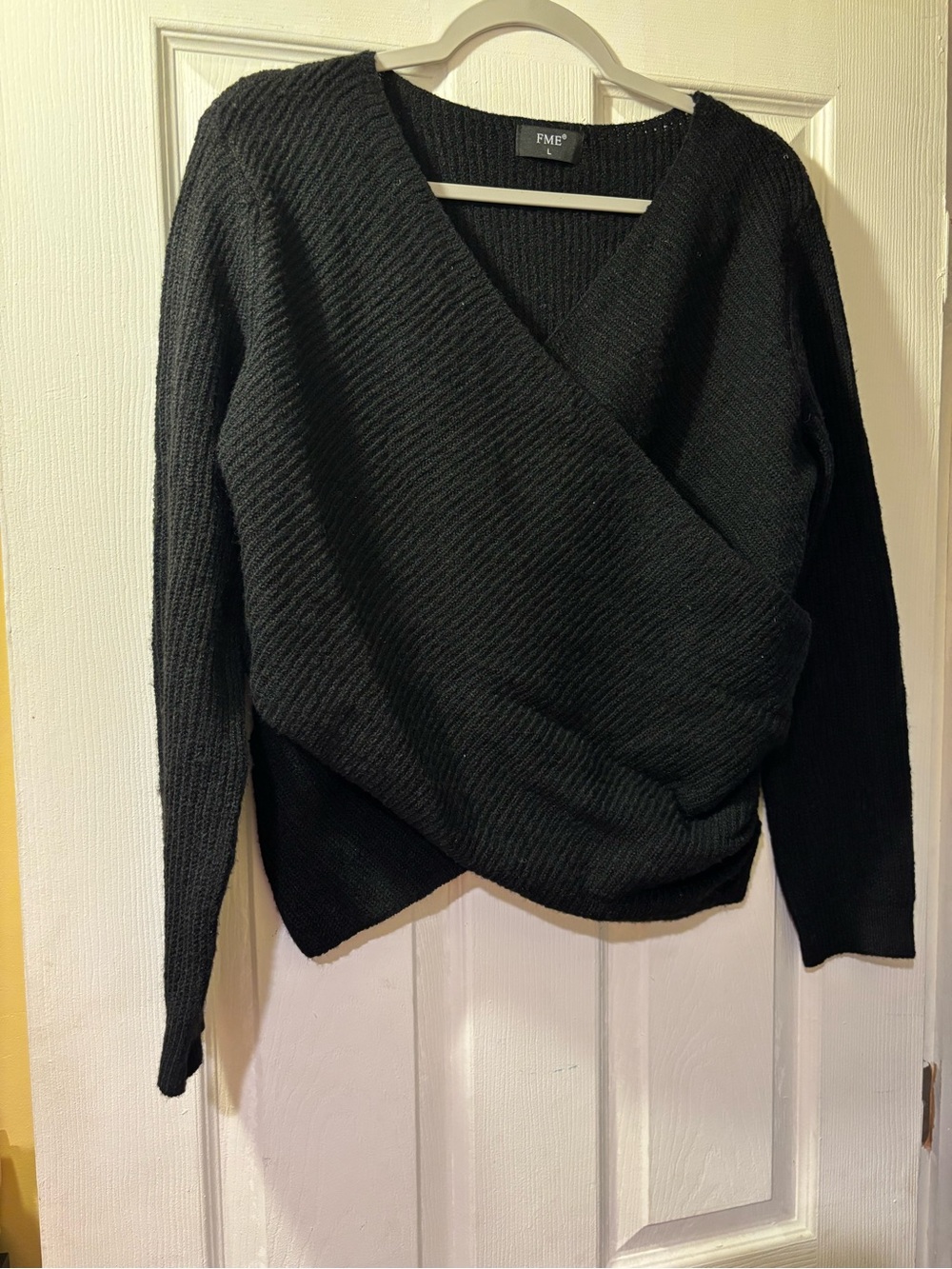 Black Wrap-Style Knit Sweater for Women